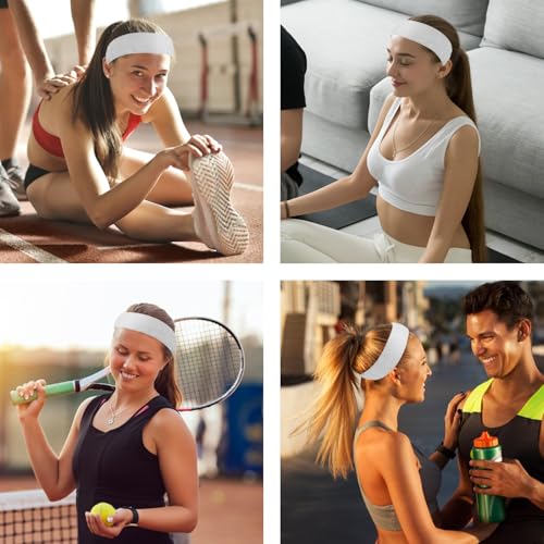 2 Pack Sweat Band, Sweat Bands Headbands for Men, Women, Sports, Tennis, Running, Gym, Workout - color: White