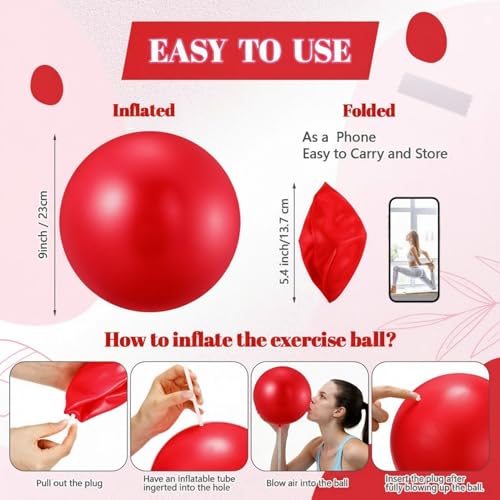 Sotiff 20 Pcs 9 Inch Pilates Ball Bulk Exercise Pilates Ball Mini Yoga Balls Therapy Core for Stability Barre Training Stretching Physical Posture Training Gym Workout with Inflation Tube - color: Red