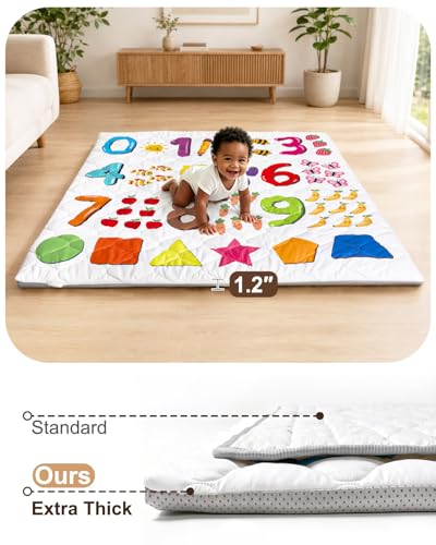 Baby Play Mat, 50x50 Playpen Mat with Machine Washable Cover | Removable, Thicken Cushioning Playmats for Baby, Non-Slip Bottom, Easy to Clean for Infants, Number - color: Number, size: 50" X 50"