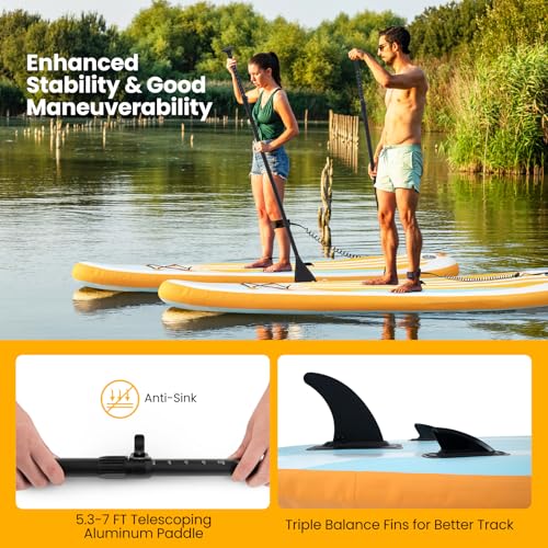 KOTEK 10FT/11FT Inflatable Paddle Board, SUP Paddleboard with Hand Pump, Safety Leash, Repair Kit, Carry Bag, Non-Slip EVA Deck, Stand Up Paddle Board for Youth & Adults - size: 11 FT, style: Orange Stripe