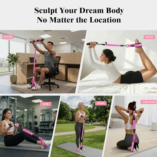 3-Tube Pedal Resistance Band w/Handles, 30/40LBS Sit Workout Gear | Home pedal puller for abs waist leg glutes core pilates training, portable gear for men women daily exercise - color: pink, size: 40lbs