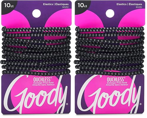 Goody Hair Tie, 10 Count, Black, 4MM | Nonslip | For Medium Hair | Ouchless | Pack of 2 - color: Black, size: 10 Count (Pack of 2)