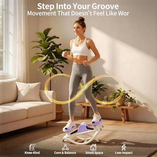 Rock Stepper, Side to Side Rocking Stepper Exercise Machine for Balance at Home, Low-Impact Lateral Stair Stepper with Resistance Bands & Digital Counter, 250 LBS Weight Capacity (Purple)