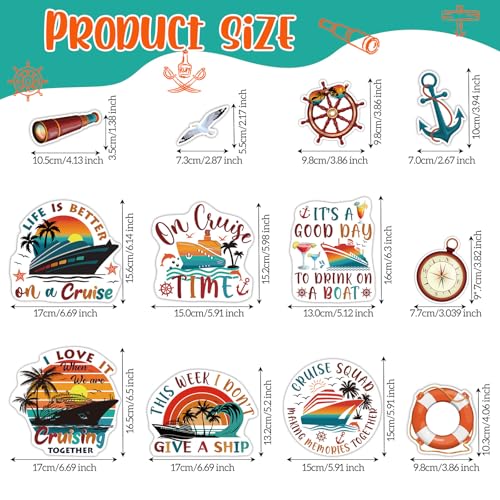 Kanayu 12 Pieces Cruise Door Magnets Decorations, Sea Navigation Ship Car Refrigerator Magnets Stickers Anchor Cruise Cabin Door Fridge Magnetic Decorations for Cabin Carnival Party(Retro Style) - style: Retro Style