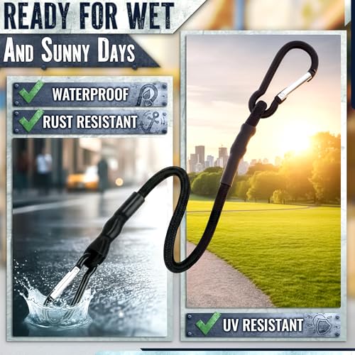 Bungee Cords with Carabiner Hooks Heavy Duty, 12", 200 Lbs Load, 4 Pcs | Elastic Tie Down Straps, Rubber & Latex, Anti-Rust Steel Hooks, 2X Stretch, Waterproof, UV Resistant; Camping, Tarps & Car - size: 12 Inch (Pack of 4)