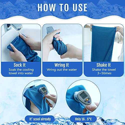Hosuly 30 Pack Cooling Towels, 40"x12" Ice Breathable Soft Chilly Sweat Rag Microfiber Workout Rags for Gym Cooling Towels for Neck and Face for Yoga Golf Sport Running - color: Light Blue