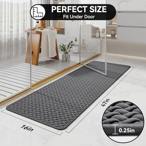YDKGL Bathroom Runner Rug Non Slip, Super Absorbent Quick Dry Long Bath Mat, Foam Weave Texture Rubber Backing Ultra Thin Bathroom Mats Fit Under Door Bathroom Floor Bathtub Shower, 16"x 47" - color: Grey, size: 16"x 47"