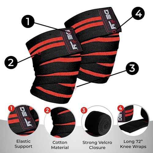 DEFY Knee Wraps for Weightlifting - Provides Knee Support for Powerlifting, Squats & Fitness Workouts - color: Red