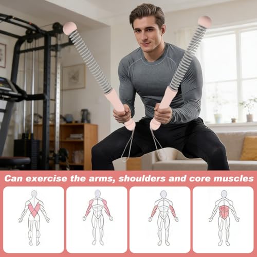 Ropeless Battle Ropes, 2 Pcs Weighted Cordless Workout Ropes with Non-Slip Handles, Training Ropes for Home Gym, HIIT, Strength & Full Body Workout, with Carry Bag & Cooling Towel - color: Pink