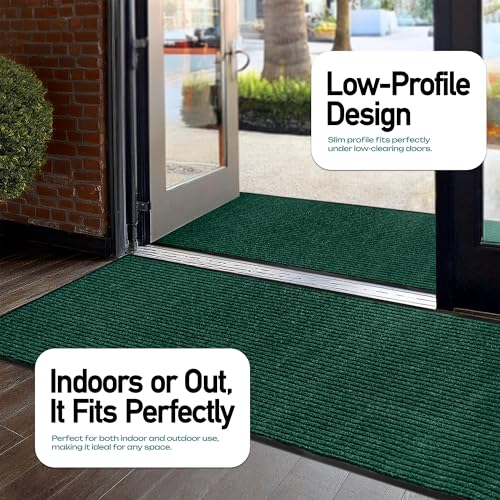 Durable Rubber Door Mat - Heavy Duty, Indoor/Outdoor, Easy Clean, Waterproof, Low-Profile Mat for Entry, Patio, Garage - Stylish (Green, 2' x 3' (Mud Trapper)) - color: Green, size: 2 x 3 feet