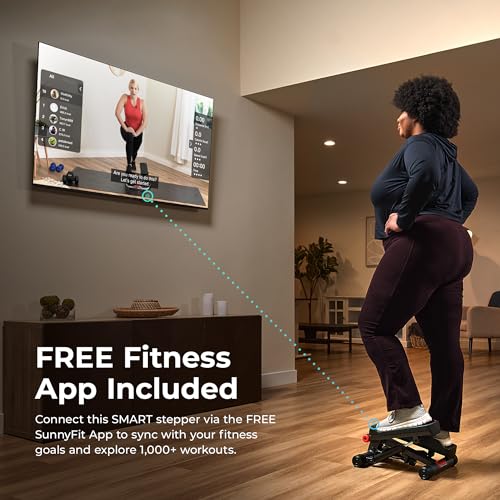 Sunny Health & Fitness Mini Stair Stepper w/Resistance Bands for Home Gym | Full Body Cardio, Adjustable Step Height, Hydraulic Resistance, LCD Meter, No Assembly, 300 lb Capacity, SunnyFit App - color: Black