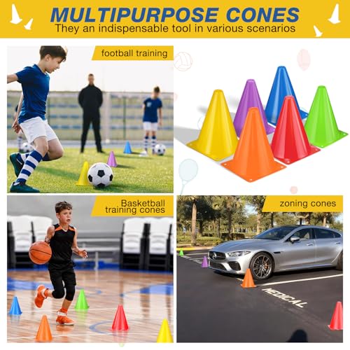 36pcs Cones 7 Inch Soccer Cones and Plastic Traffic Cones, Durable Cones for Sports Training, Ideal for Soccer, Basketball, Football, Skating, and Agility Drills Practice - color: colors