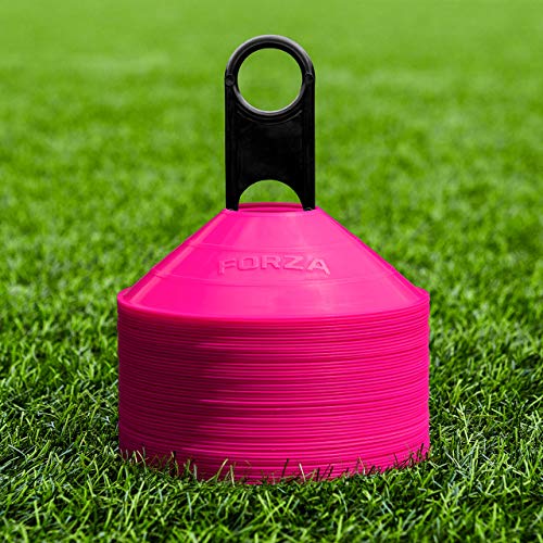 FORZA Multi-Sport Training Marker Cones | Pack of 50 or 1000 Soccer Cones in 8 Vibrant Colors - Durable Construction, Portability and Convenient Storage with Holder - color: Pink, size: Pack of 50