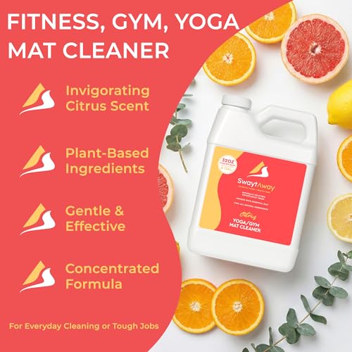 SwaytAway Fitness Mat Cleaner Concentrate Citrus, 32oz Makes 4 Gallons | No-Slip No-Residue Essential Oil Formula, USA Made Aromatherapy Yoga Mat Spray for Home & Studio, Natural Cleaning Solution - size: 32 oz - 1 Pack