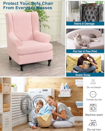 CRFATOP 2 Piece Stretch Wingback Chair Cover Jacquard Wing Chair Slipcovers Spandex Fabric Wingback Armchair Covers with Elastic Bottom for Living Room Bedroom Wingback Chair,C29 - color: Color C29