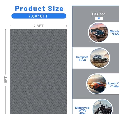 7.5x16FT Rubber Garage Floor Mat Roll, 2.8mm Thickness, Diamond Plate | PVC Flooring Roll Mat, Parking Mat Waterproof Nonslip, For Gym & Warehouse, Trailer Use - size: 7.5 X 16FT