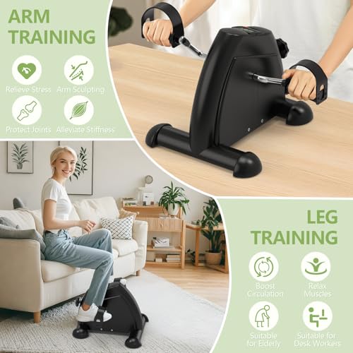 FITKS360 Under Desk Elliptical & Mini Exercise Bike - Seated Electric Leg Exerciser Under Table Oval Electric - Seniors Sit Exerciser Fully Assembled Pedal