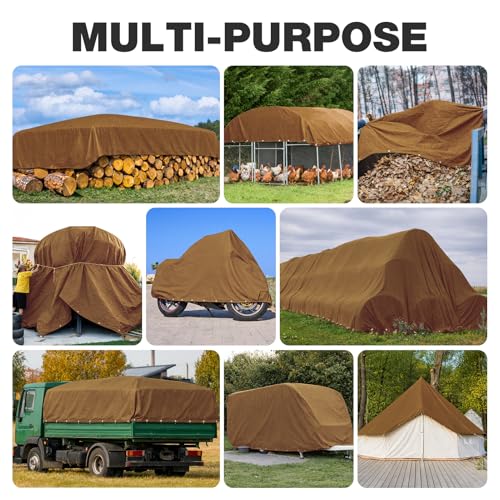 Winpull Heavy Duty Canvas Tarp 6x8 ft, 12oz (350 GSM) Polyester Canvas Water-Resistant Tarp with Rustproof Grommets, Tear-Resistant Outdoor Cover for Wood Piles, Camping, Trailer & Equipment - color: Tan, size: 6'x8'