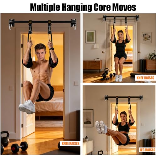 Wall Mounted Pull Up Bar with Hanging Ab Straps, Carbon Steel Chin Up Bar with 8mm Steel Plates, Adjustable Oxford Cloth Ab Sling Straps for Pull Ups, Knee Raises, Leg Raises, Home Gym Training（Black- Ab Straps） - color: Black