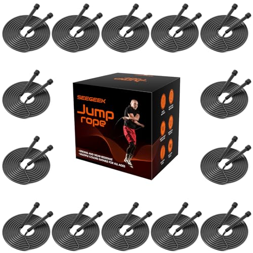 14 Pack Adjustable PVC Jump Rope for Cardio Fitness - Versatile Jump Rope for Women Men Kids Christmas Gift -Tangle-Free for Keeping Fit, Training, Workout - color: Black
