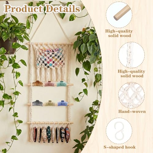 Hair Clip Holder Organizer Macrame Bow Organizer for Girls,Headband Holder Hair Accessories Storage Large Capacity Wall Hanging for Door Bedroom Wardrobe Home Decor (Beige A) (Beige A) - color: Beige A
