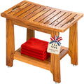 21" Standard Teak Shower Bench with Shelf & Handle - Waterproof, Non-Slip Bath Stool, 300 lbs Capacity - Fits Standard Tubs/Showers & Outdoor Use (Patented) - size: 21"W x 13" Dx 18"H