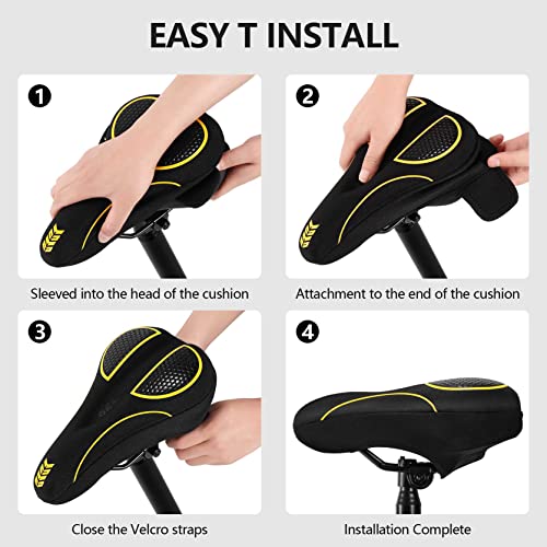 Bike Seat Cushion Gel Padded Bike Seat Cover Extra Soft Comfy for Men Women Comfort,with Peloton Stationary, Exercise, Mountain Bikes, Road & Electric - color: Yellow