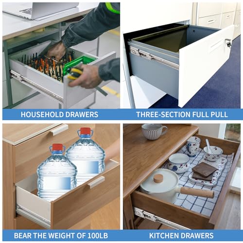 Sulawskys Soft Close Drawer Slides 22 Inch, 6 Pairs – Full Extension 100LB | (12 Pcs) Side Mount Full Extension Ball Bearing Drawer Glides, Heavy Duty 100 LB for Kitchen Cabinets, Dresser, Wardrobe - size: 22inch-550mm