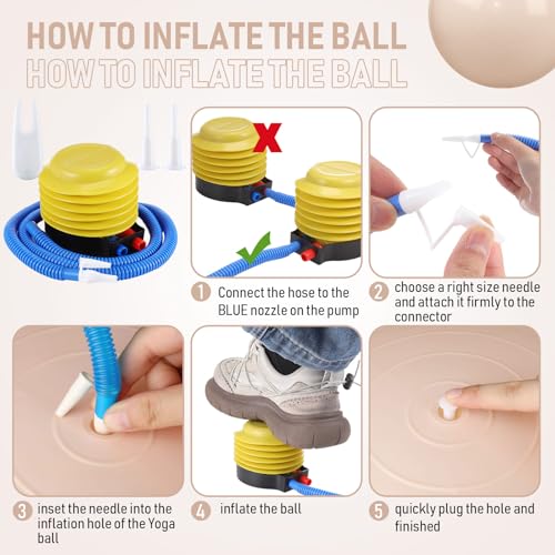 Leyndo 4 Pcs 26 Inch Yoga Exercise Ball Pilates Pregnancy Birthing Fitness Ball with Quick Pump Anti Burst for Improved Posture, Balance, Yoga, Pilates, Training - color: Nude