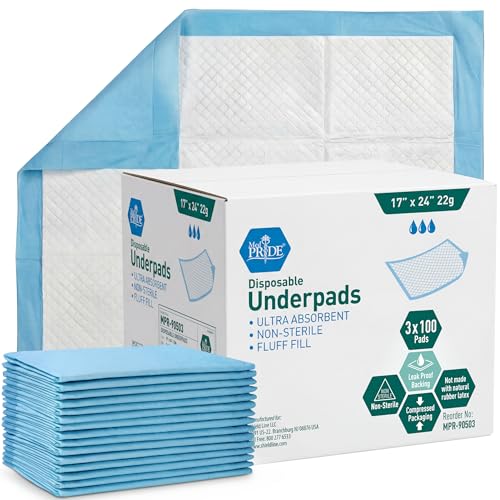 Medpride Disposable Underpads 17'' x 24'' (100-Count) Incontinence Pads, Bed Covers, Puppy Training | Thick, Super Absorbent Protection for Kids, Adults, Elderly | Liquid, Urine, Accidents