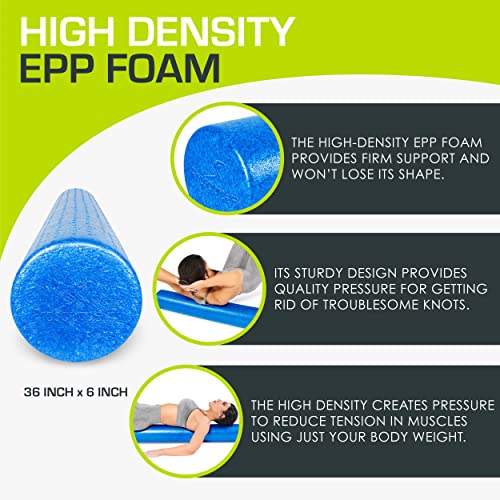 ProsourceFit High Density Foam Rollers 36 - inches long,Firm Full Body Athletic Massage Tool for Back Stretching, Yoga, Pilates, Post Workout Muscle Recuperation, Blue - color: Blue, size: 36"H x 6"D