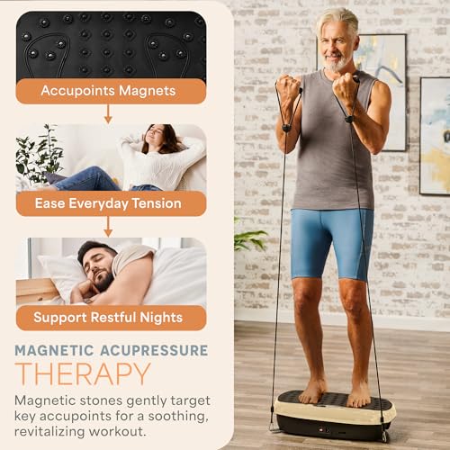 Lifepro HexaPlate Lite Vibration Plate Exercise Machine — Magnetic Acupoints, 99 Speeds & 10 Presets Vibration Platform Machine with Resistance Bands — Vibrating Plate for Lymphatic Drainage & Toning - color: Light Gold