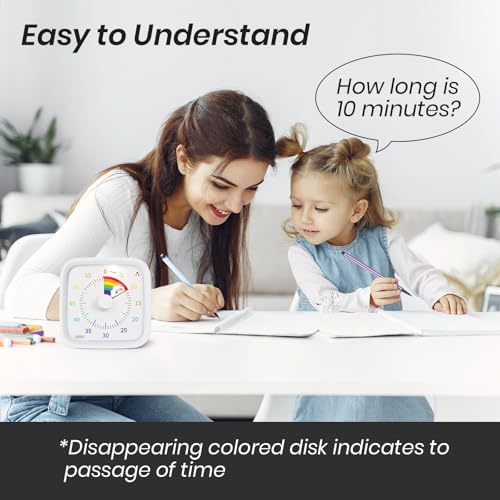 Yunbaoit Rainbow Visual Timer for Kids, 60-min Countdown Timer, White | Protective Case, No Ticking, Mute and Ringing Alarm Available, Time Management Tool, Low Power Reminder, for Study,Game,Work - color: White Rainbow