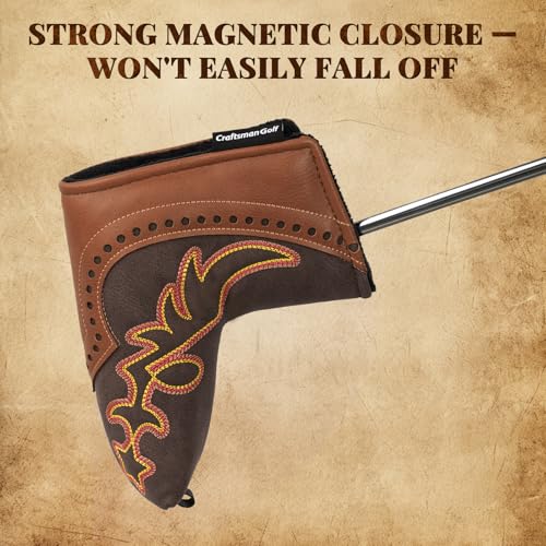 Craftsman Golf Cowboy Western Retro Brown Durable Golf Headcover Head Cover fits up to 460cc Driver for Fairway Wood Hybrids Rescue Putter Protector - style: Blade putter cover