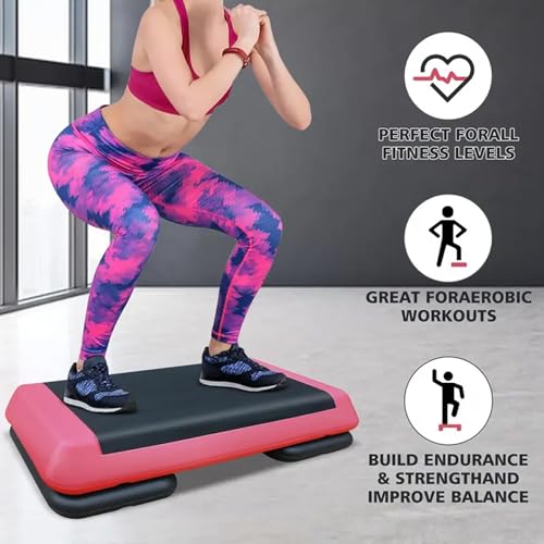 Adjustable Workout Aerobic Exercise Step Platform, Fitness & Exercise Step Platform with 2/4 Stackable Risers for Home Gym Cardio Training(Grey/Red) - color: Red-4Risers