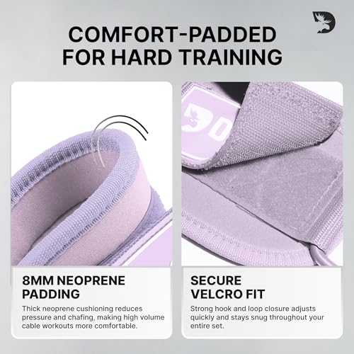 DMoose Ankle Strap for Cable Machine - One Size Fit with Premium Padding, Workout Kickback Ankle Cuffs, Ankle Bands for Working Out, Booty Workouts, Leg Extension, Hip Abductors & Lower Body Exercises - color: Lilac Purple - Pair