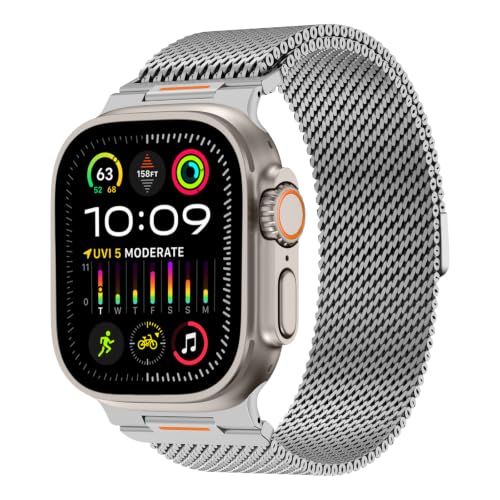 Milanese Loop Compatible with Apple Watch Ultra 3/2/1 Band 49mm 46mm 45mm 44mm 42mm, Magnetic Stainless Steel Strap Bands for iWatch Ultra SE 3/2/1 Series 11 10 9 8 7 6 5 4 3 2 1 Men, Silver - color: Silver