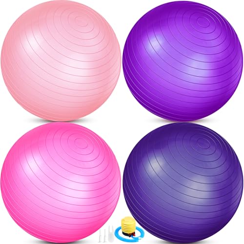 Leyndo 4 Pcs 26 Inch Yoga Exercise Ball Pilates Pregnancy Birthing Fitness Ball with Quick Pump Anti Burst for Improved Posture, Balance, Yoga, Pilates, Training - color: Vivid Color