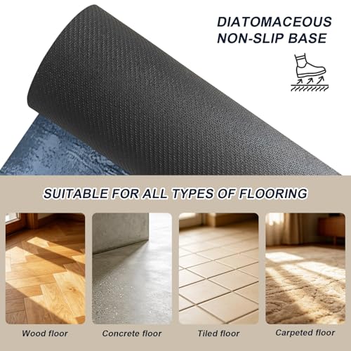Navy Blue Grey White Yoga Mat Non Slip Abstract Art Modern Oil Painting Exercise Mat with Carrying Strap, Large Yoga Mats for Women, Workout Mats for Pilates, Stretching & Fitness - color: Navy Blue White, size: 72"L x 24"W