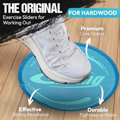 Gliding 9” Sliders for Working Out on Hardwood/Tile Floors, 1 Pair 4 Videos | The Original Exercise Sliders Disc for Full Body Fitness, Pilates, Core, Physical Therapy and Resistance Workouts - color: Blue (Hardwood)
