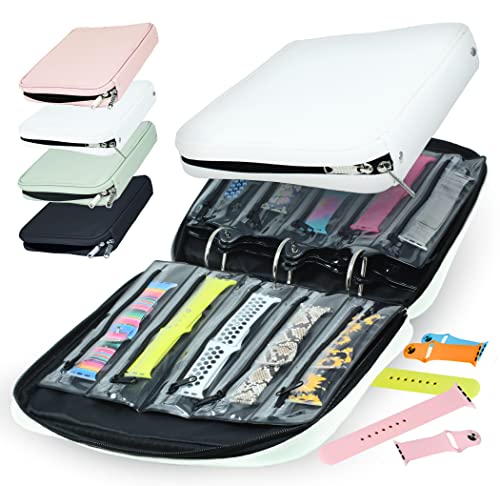 Skywin Watch Band Holder for Apple Watch Bands - An Apple Watch Band Case Organizer with a Band Capacity and Zippered Compartment Sleeves - color: White