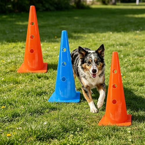 TNZMART Agility Hurdles Dog Jumps and Weave Poles Training Equipment Set Adjustable Dog Cones Obstacle Course for Backyard Portable Canine Exercise Kit with Carry Bag (Mix 4, 19 in) - size: 19 in