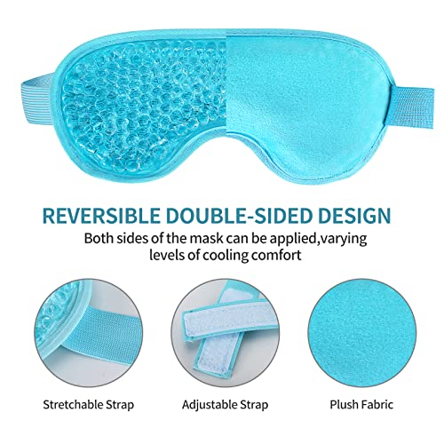 2PCS Gel Eye Mask Reusable Cold Therapy Gel Bead Eye Mask for Puffiness/Dark Circles/Eye Bags/Dry Eyes/Headaches/Migraines/Stress Relief (Blue) - color: Blue