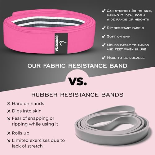 Premium 76" Extra Long Resistance Band for Working Out, 3" Wide Non-Slip Fabric Exercise Band for Stretching, Yoga, Strength Training & Physical Therapy - color: Pink