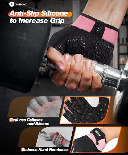 SIMARI Breathable Workout Gloves with Cushion Pad/Grip/Reduce Calluses, Weight Lifting Gloves for Gym Exercise, Cycling, Weightlifting Training, Fitness, Pilates, Kayaking, Gift for Men & Women - color: 2-Pink, size: Medium