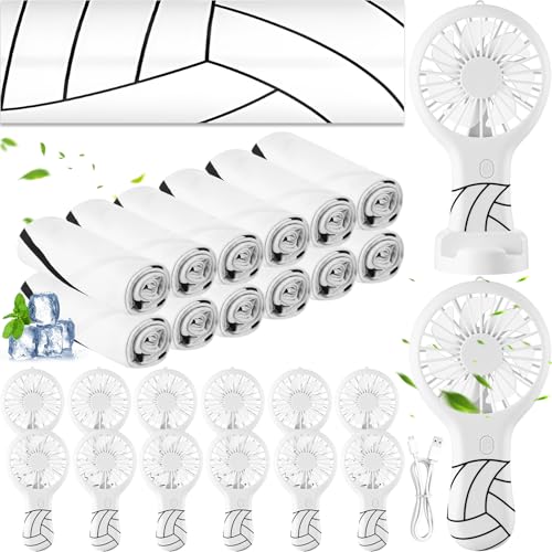 Woanger 24 Pcs Volleyball Cooling Towels and Fans Sets Mini Handheld Fans Bulk 3 Speeds USB Lash Towel for Sporting Volleyball Gifts for Team Games Party Favor - style: Volleyball