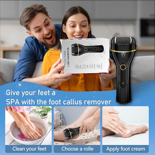 Callus Remover for Feet, Electric Foot Callus Remover Waterproof with 3 Rollers 2 Speed Battery Display,17 in1 Rechargeable Foot File Pedicure Kits for Dead Hard Cracked Dry Skin - style: Black