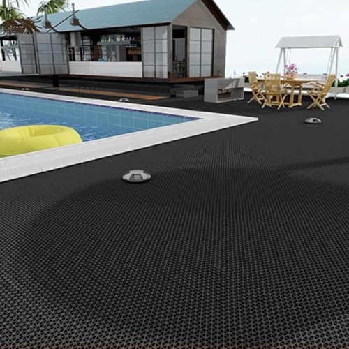 PVC Drainage Floor Mat Non-Slip Commercial Wet Area Mat for Outdoor and Indoor Restaurant Kitchen Bar Swimming Pool Splash Matting Water Drain Flooring Mat (Black, 4FTX16.4FT) - size: 4FTX16.4FT