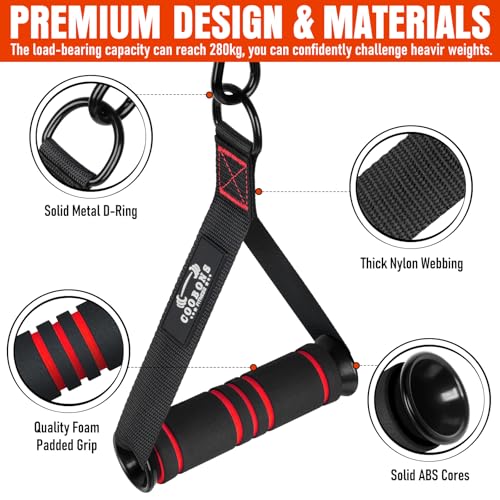 Heavy Duty Exercise Handles, Gym Cable Handles for Cable Machine Attachments, D Handle Cable Attachments, Handles for Resistance Bands, Workout Accessories, Fitness Equipment for Home Gym - color: Black Red