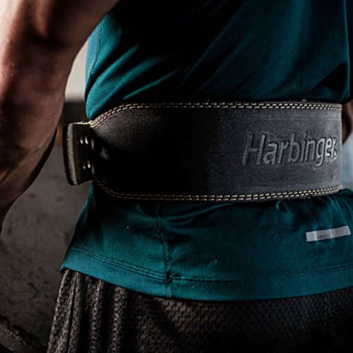 Harbinger Padded Leather Contoured Weightlifting Belt - 4" or 6” Width - Interior Suede Lining & Foam Cushioning - Heavy-Duty Dual Prong Steel Roller Buckle - for Lifting Support - size: Large, style: 4 Inch